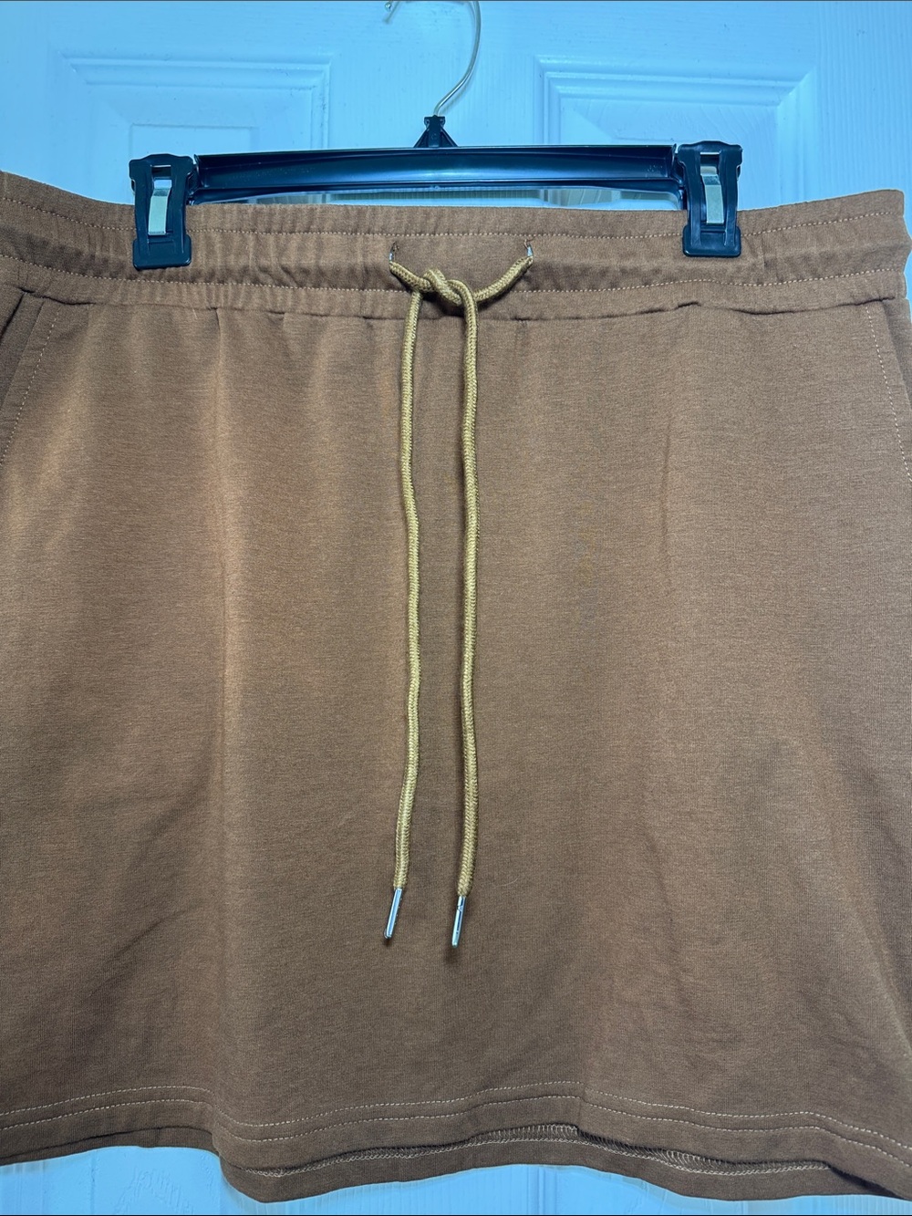 Rust Brown Drawstring Knit Mini Skirt - Picture 6 of 9